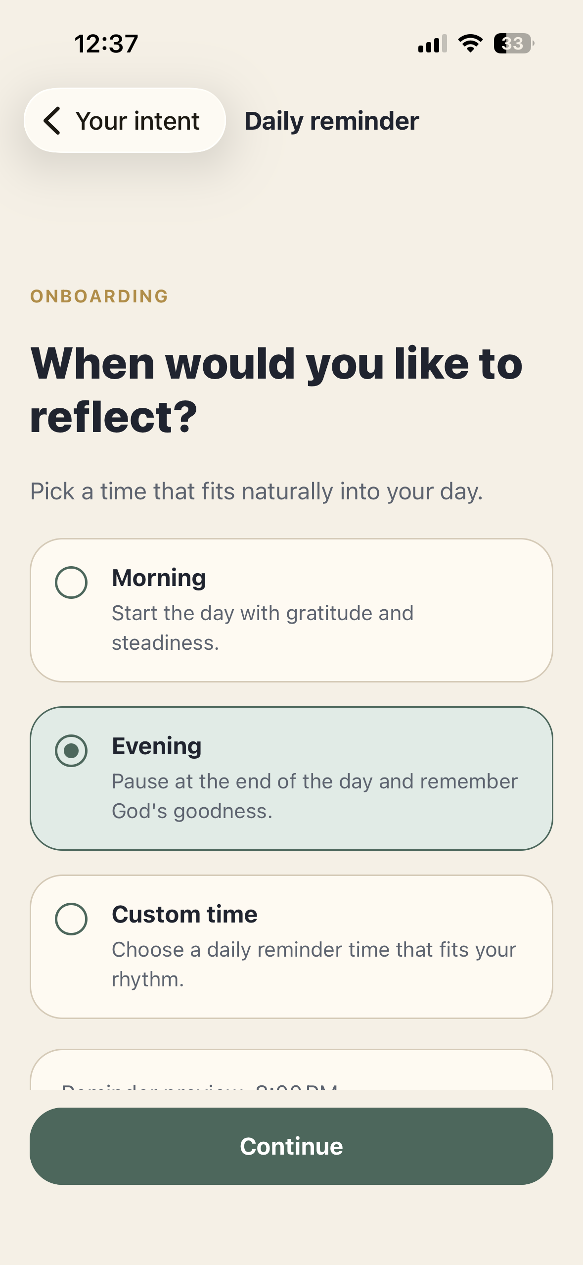Choose a daily reminder in Gratune
