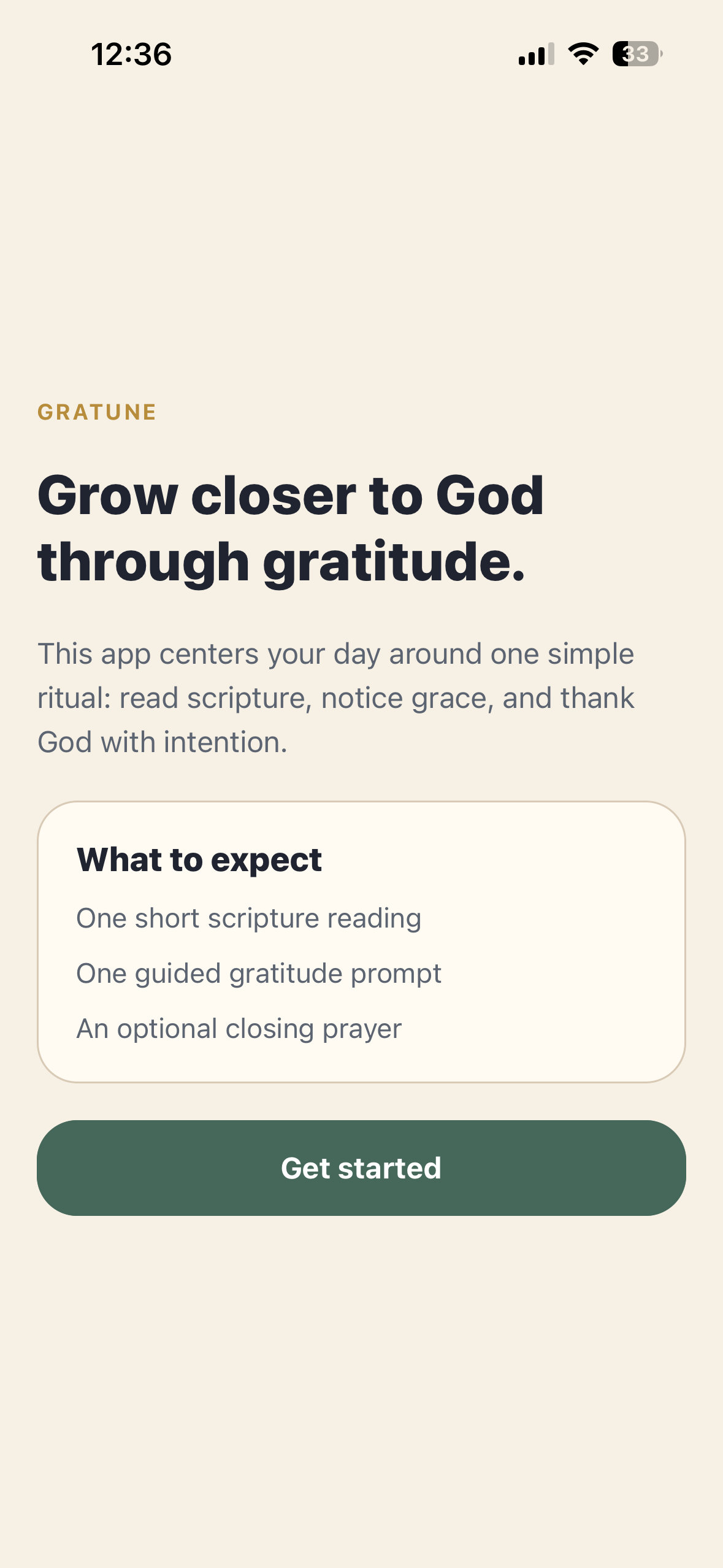 Gratune welcome screen